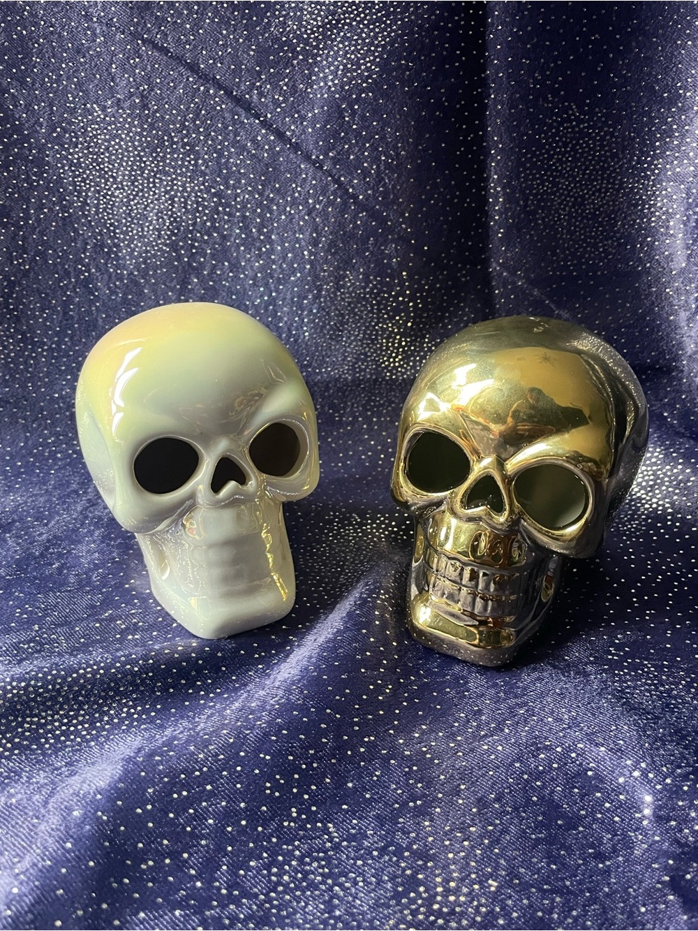 Iridescent White and Gold Ceramic Skull Decor